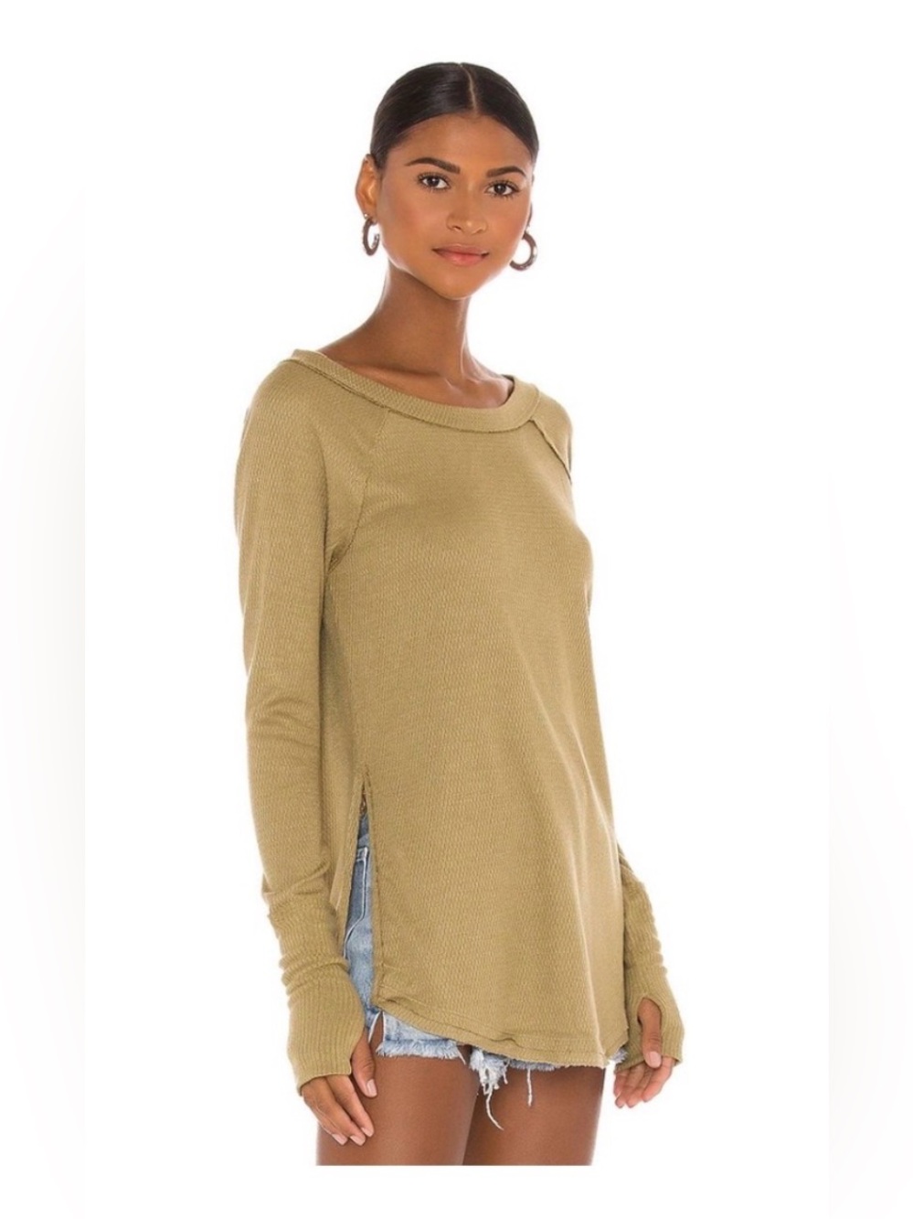 Free People We the Free Snowy Thermal Oversized Green Tunic Top M